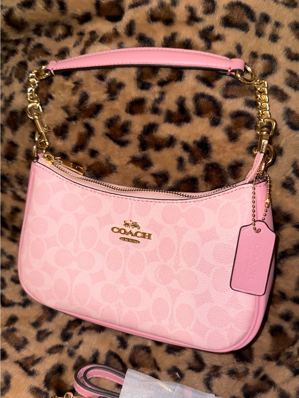 Coach Teri Pink Signature Mini Shoulder Bag with Gold Hardware